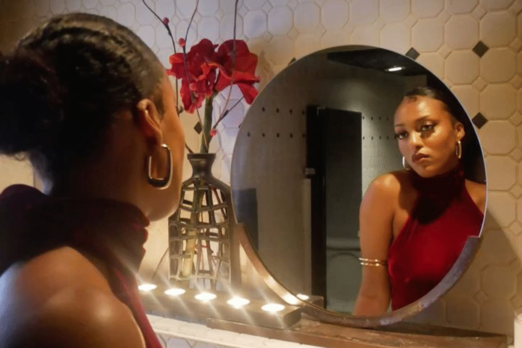 Woman Looking at Herself in the Mirror – Self-Reflection and Healing